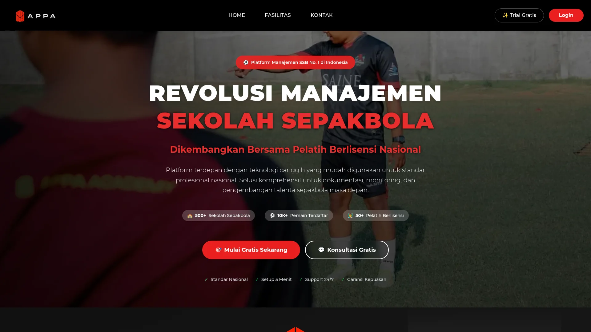 Screenshot of APPA Academy: Soccer School Management System
